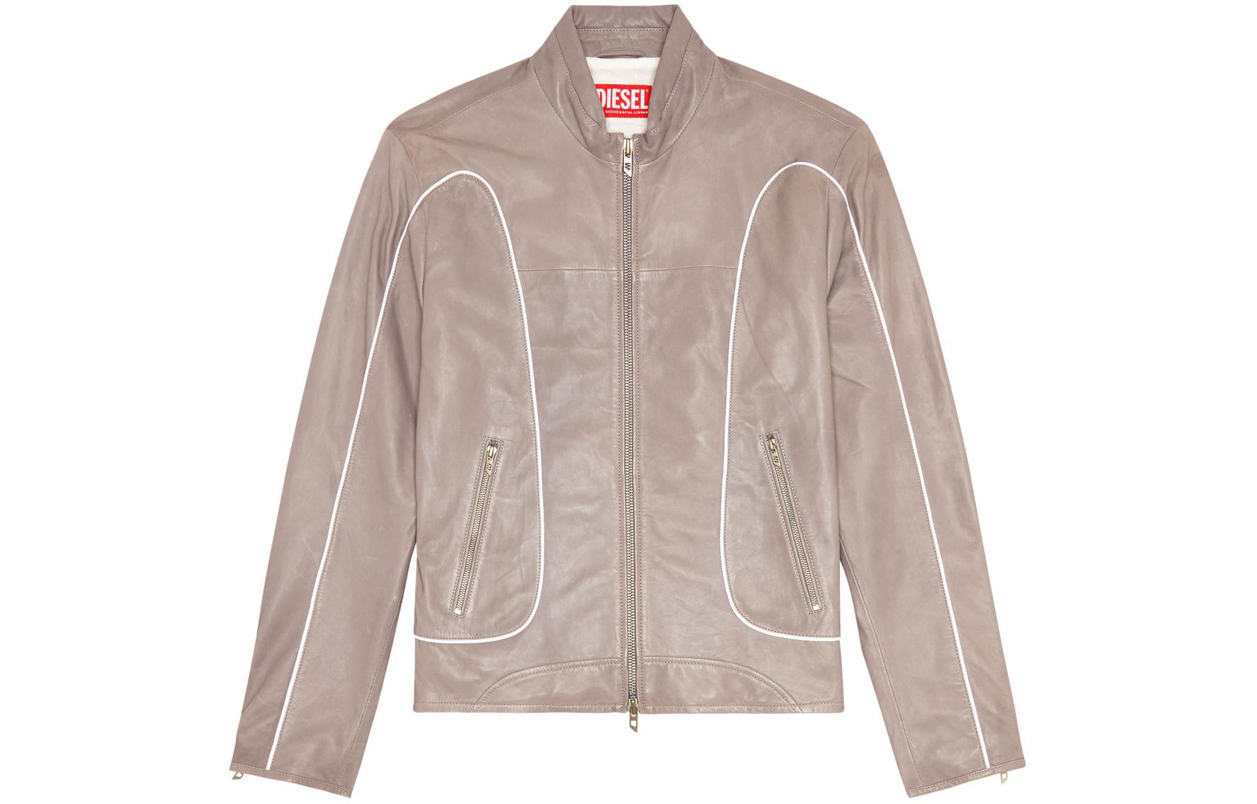 Diesel SS24 OVAL-D Zip Pocket Logo Trim Jacket Light Grey A129940IMAZ-9BX