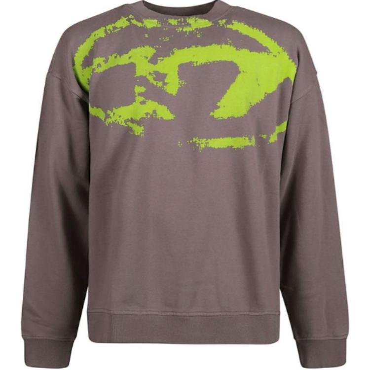 Diesel SS24 Oval D Graffiti Print Fluorescent Green Crewneck Sweatshirt Grey Men A130510DQAK-9BX