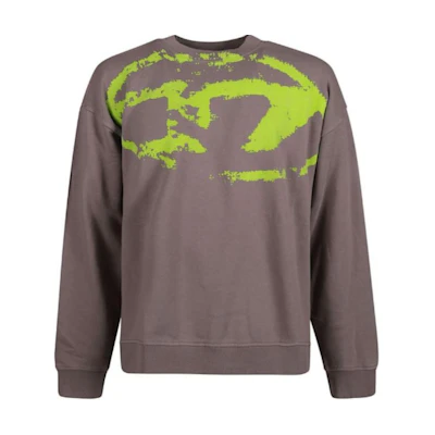 Diesel SS24 Oval D Graffiti Print Fluorescent Green Crewneck Sweatshirt Grey Men A130510DQAK-9BX