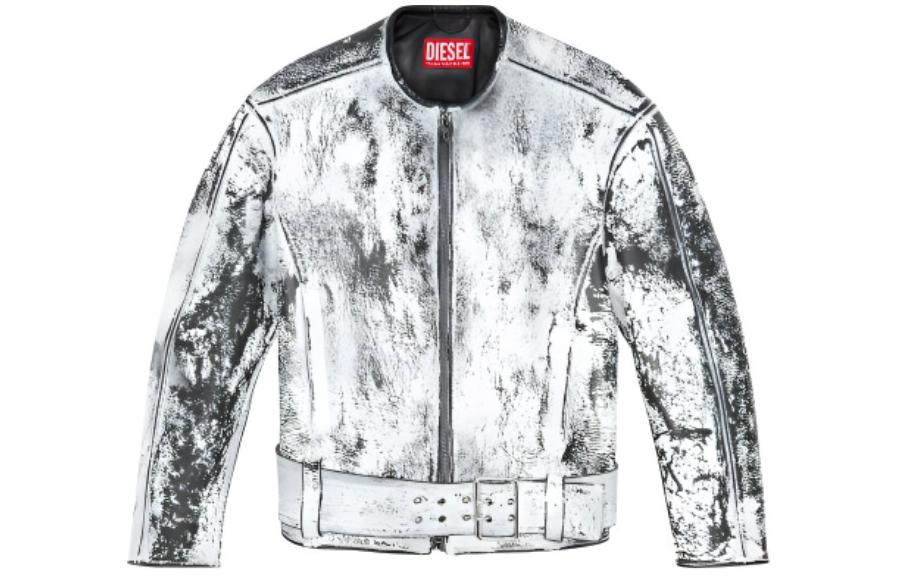 Diesel SS24 Relaxed Distressed Collarless Jacket Men’s Black/White A135370WFBB-9XXA