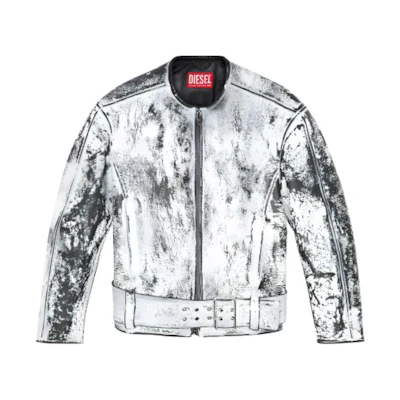 Diesel SS24 Relaxed Distressed Collarless Jacket Men’s Black/White A135370WFBB-9XXA