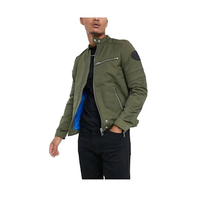 Diesel SS24 Slim Fit Zip-Up Jacket in Dark Olive 00SKL8RAEZA51F