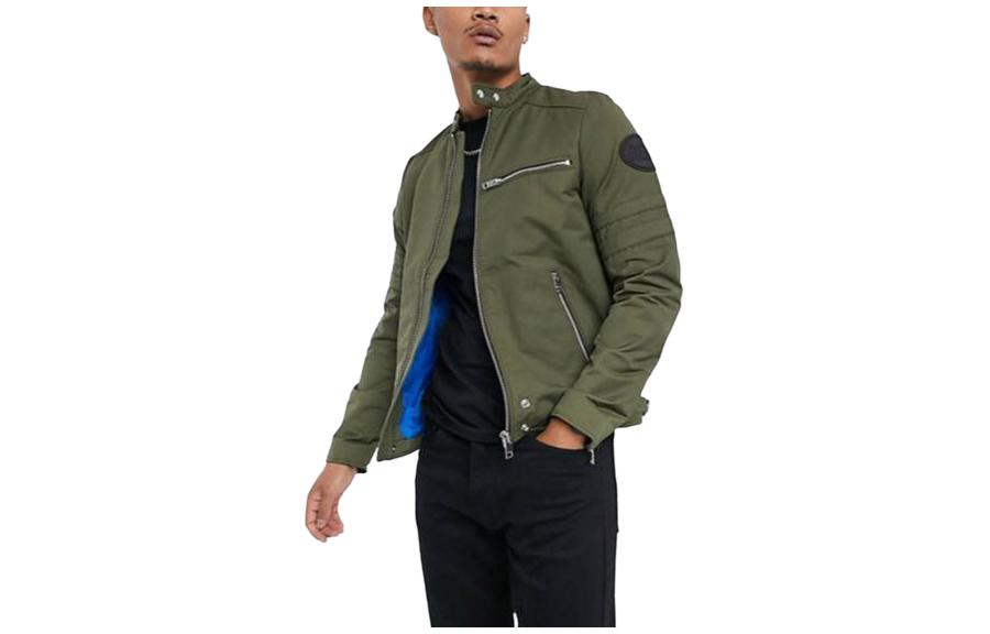 Order Diesel SS24 Slim Fit Zip-Up Jacket in Dark Olive 00SKL8RAEZA51F