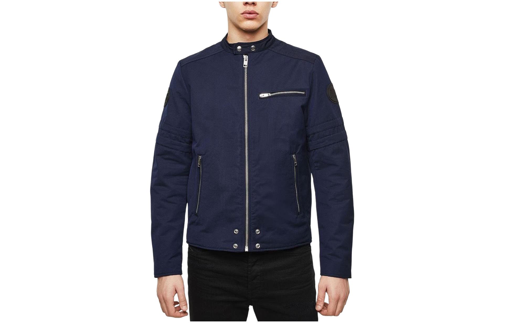 Diesel SS24 Solid Navy Zipper Jacket with Stand Collar and Long Sleeves 00SKL80LAXT-81E