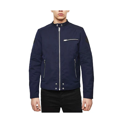 Diesel SS24 Solid Navy Zipper Jacket with Stand Collar and Long Sleeves 00SKL80LAXT-81E