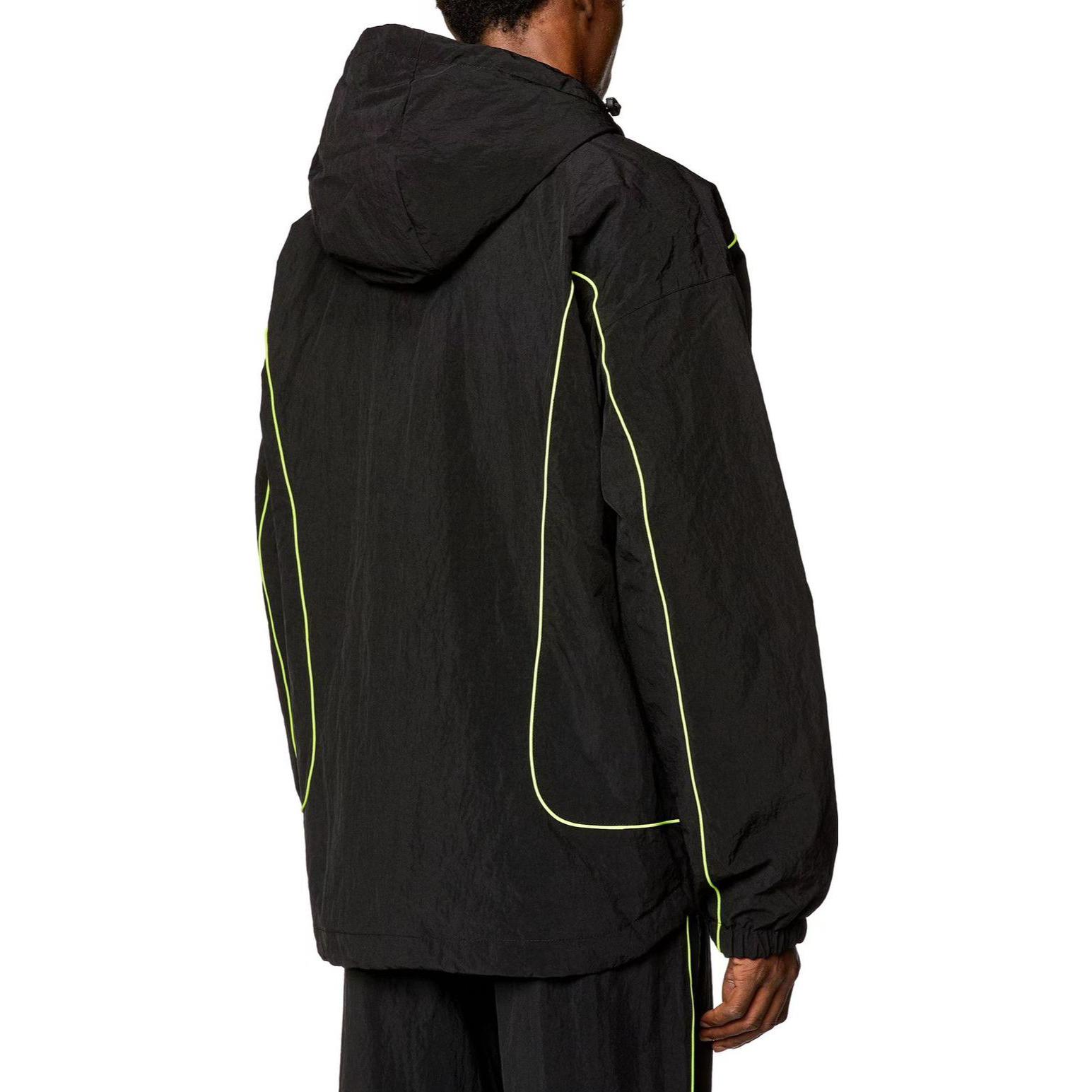 Shop Diesel SS24 條紋對比縫線連帽拉鍊棉質外套 A120970HJAE-9XX