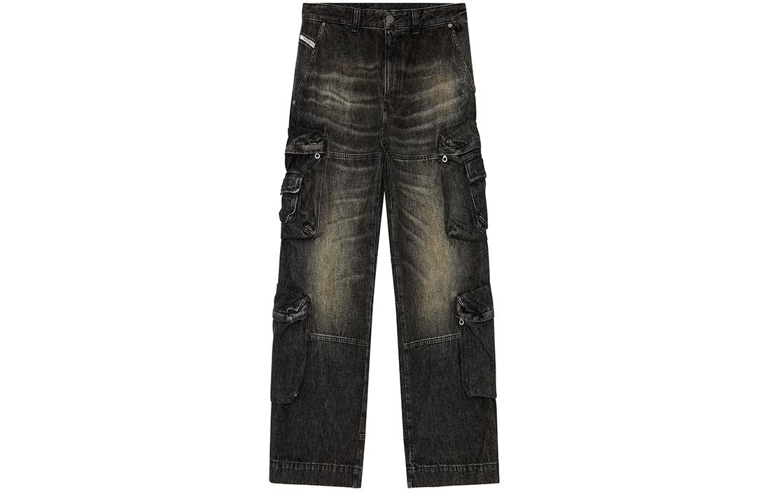 Order DIESEL SS24 水洗破損寬版拉鍊牛仔褲 男款 - 深藍色 A130880GHAA