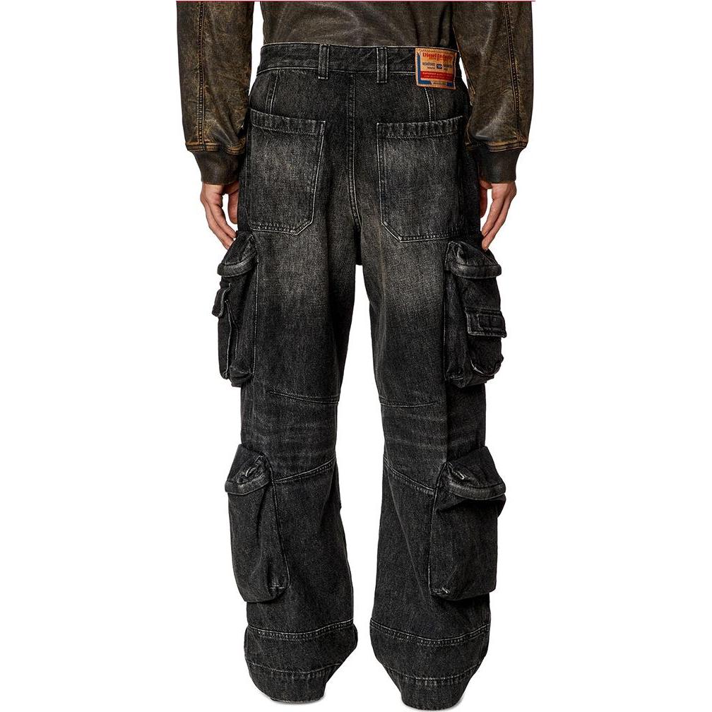 Shop DIESEL SS24 水洗破損寬版拉鍊牛仔褲 男款 - 深藍色 A130880GHAA