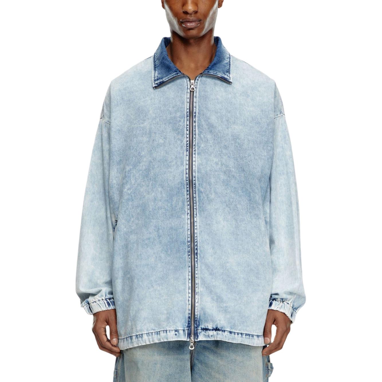 Shop DIESEL SS24 メンズ ウォッシュ加工ジップアップボンバージャケット ライトブルー A143390CBCW-01