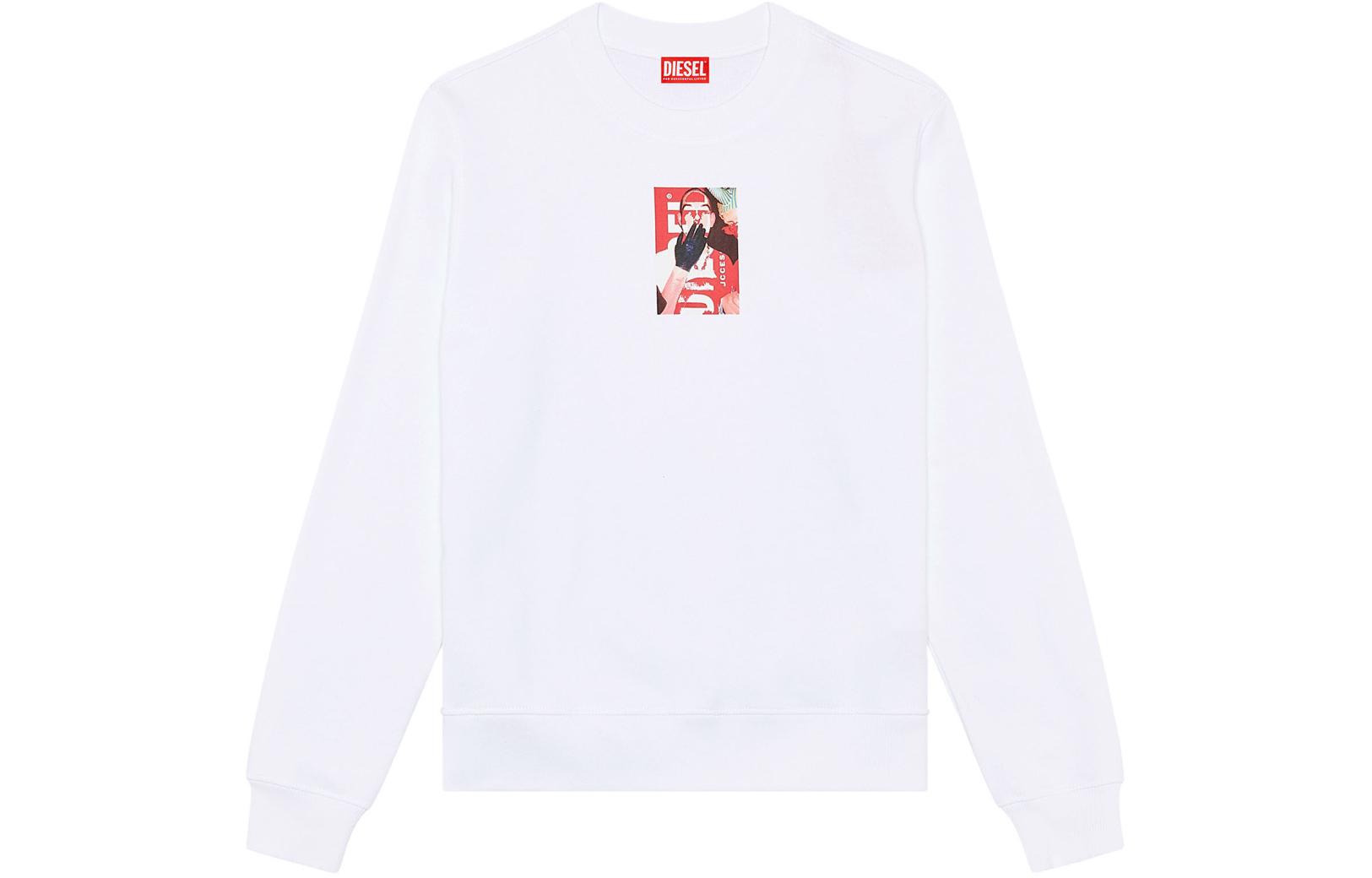 Diesel SS24 White Crewneck Printed Pullover Sweatshirt A122850IEAX-100