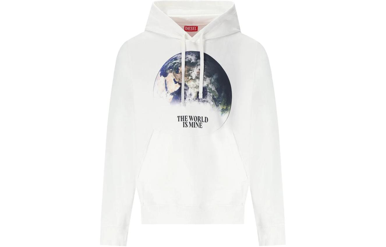 Diesel SS24 White Hoodie with Drawstring and Printed Design A03570-0JFAVS-100