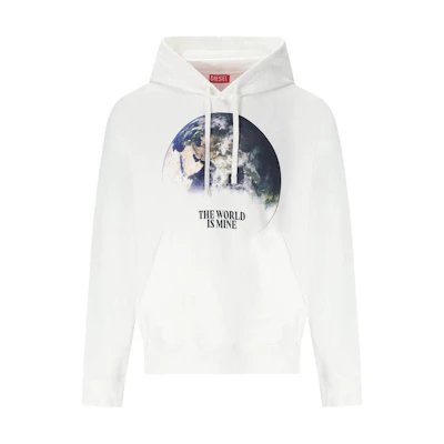 Diesel SS24 White Hoodie with Drawstring and Printed Design A03570-0JFAVS-100