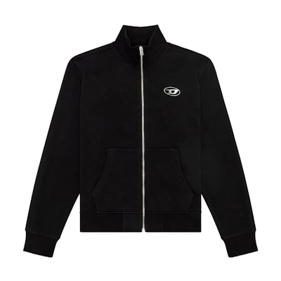 DIESEL SS25 Black High-Neck Zip Jacket with Logo Print Unisex Long Sleeve. A114390IAJH