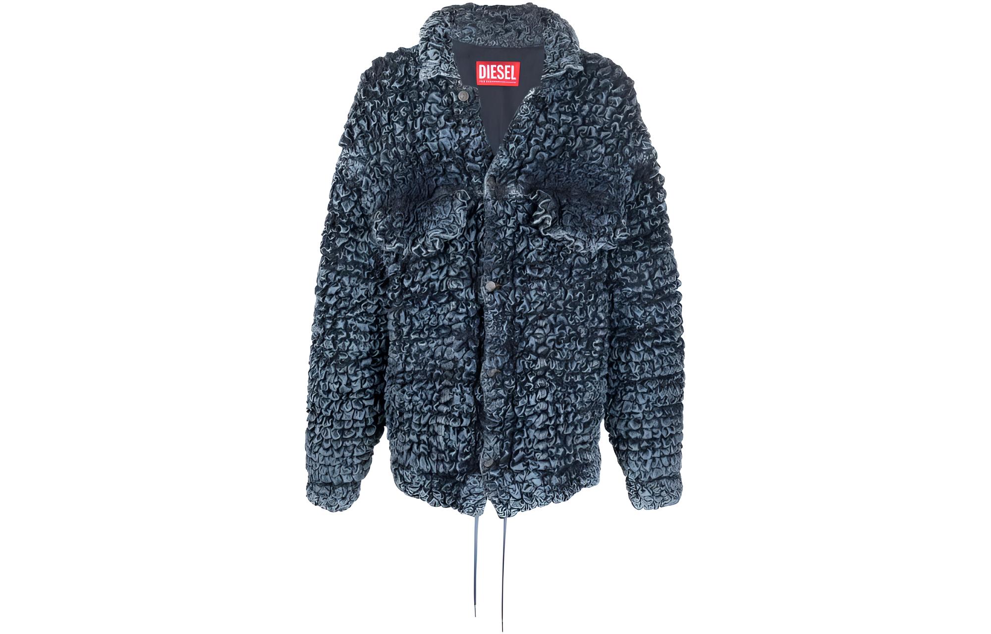 Diesel Textured Stretch Ruched Denim Jacket Men Blue A05983068AS01