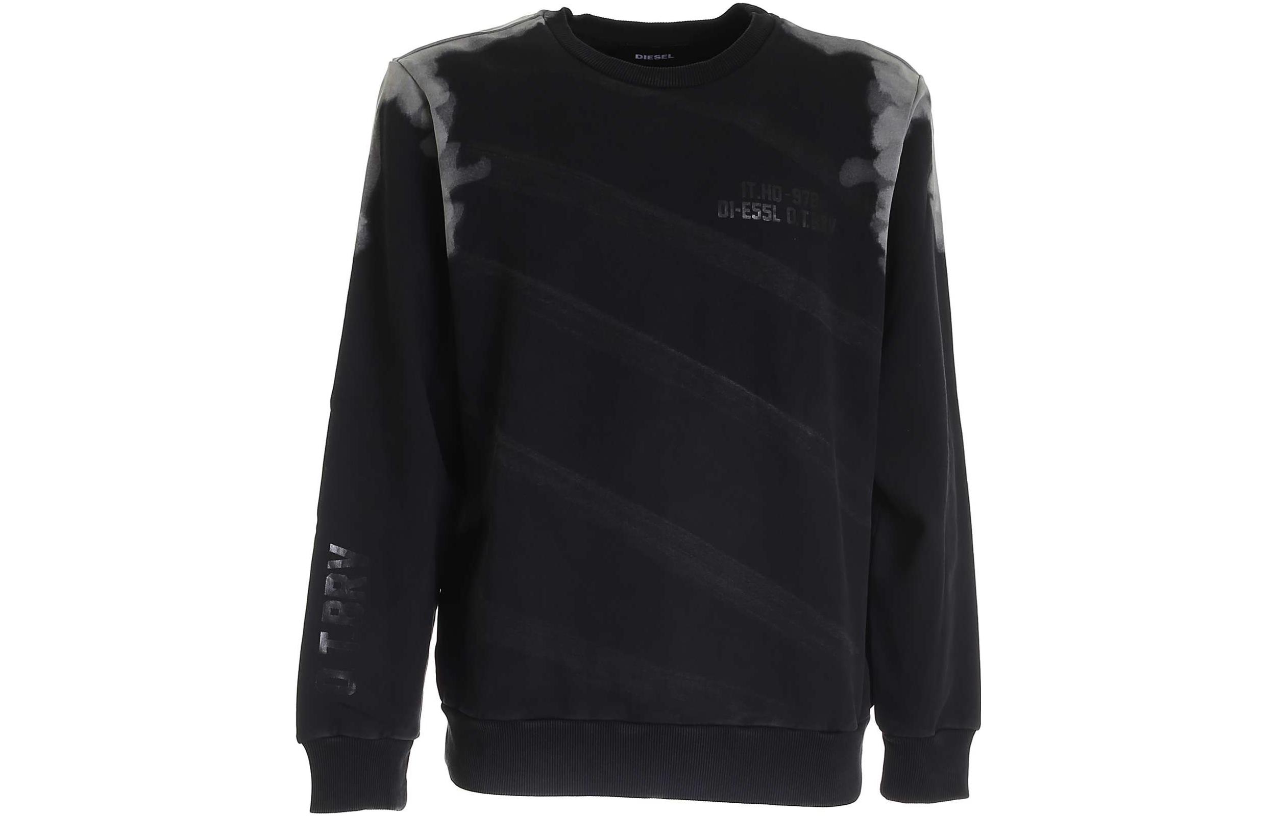 Diesel Tie-Dye Logo Print Crewneck Long Sleeve Sweatshirt Men’s Black Fall A020020BDAH9XXA