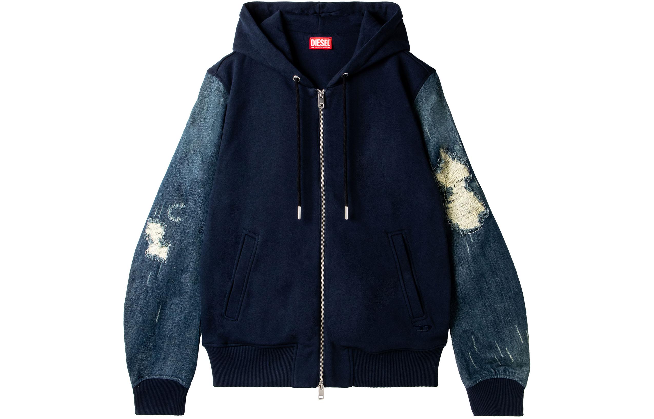 Diesel Unisex Deep Blue Denim-Sleeved Zip Hoodie Jacket A130380DQAT-81E