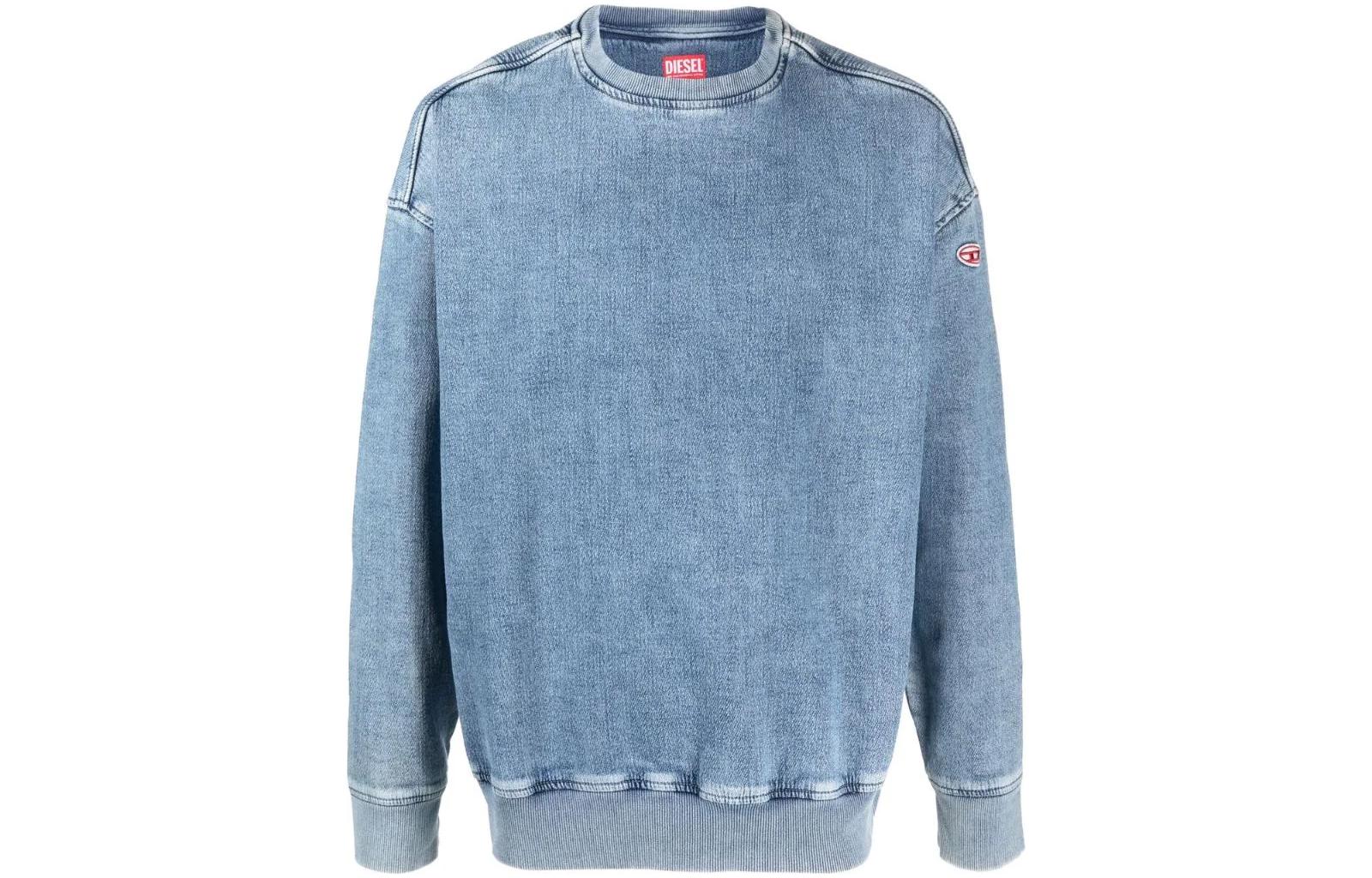Diesel Washed Denim Pullover Sweatshirt Blue A0394309D0101