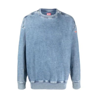 Diesel Washed Denim Pullover Sweatshirt Blue A0394309D0101
