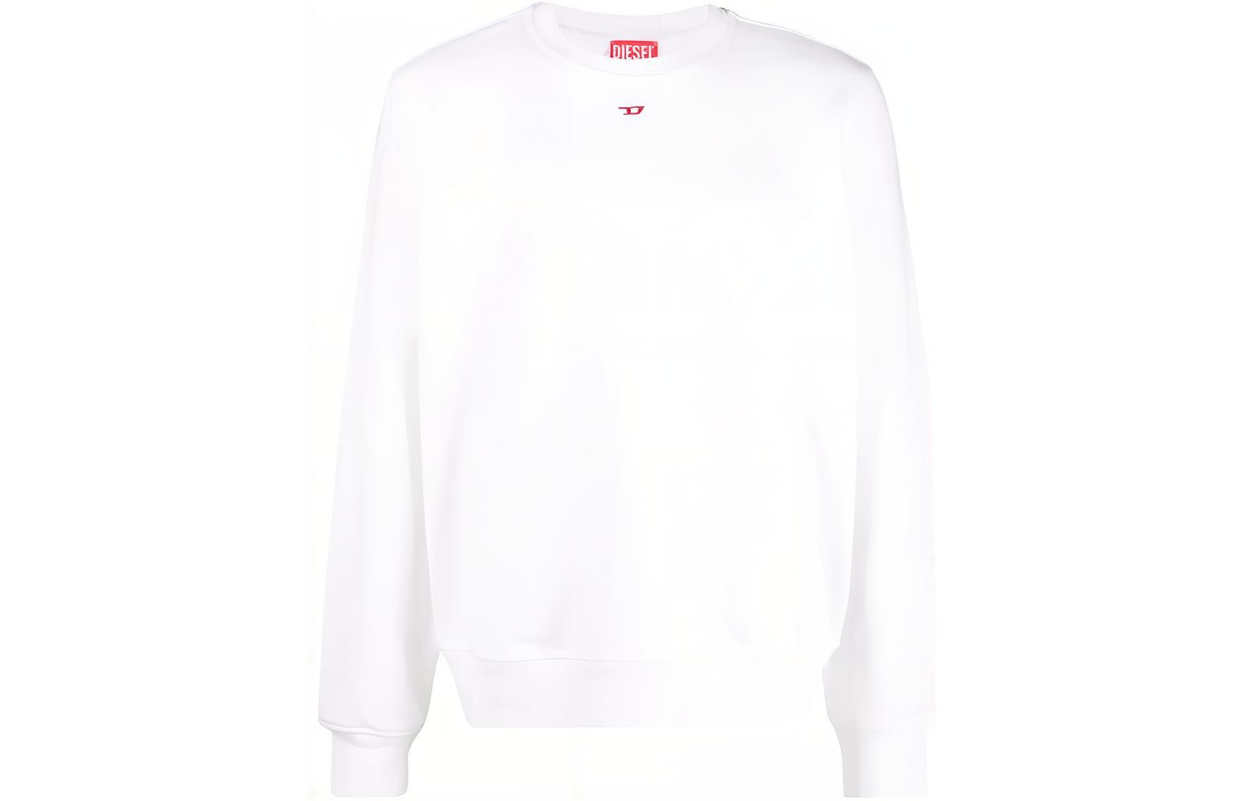 Diesel White Cotton Crewneck Pullover Sweatshirt with Applique Details A040750BAWT100