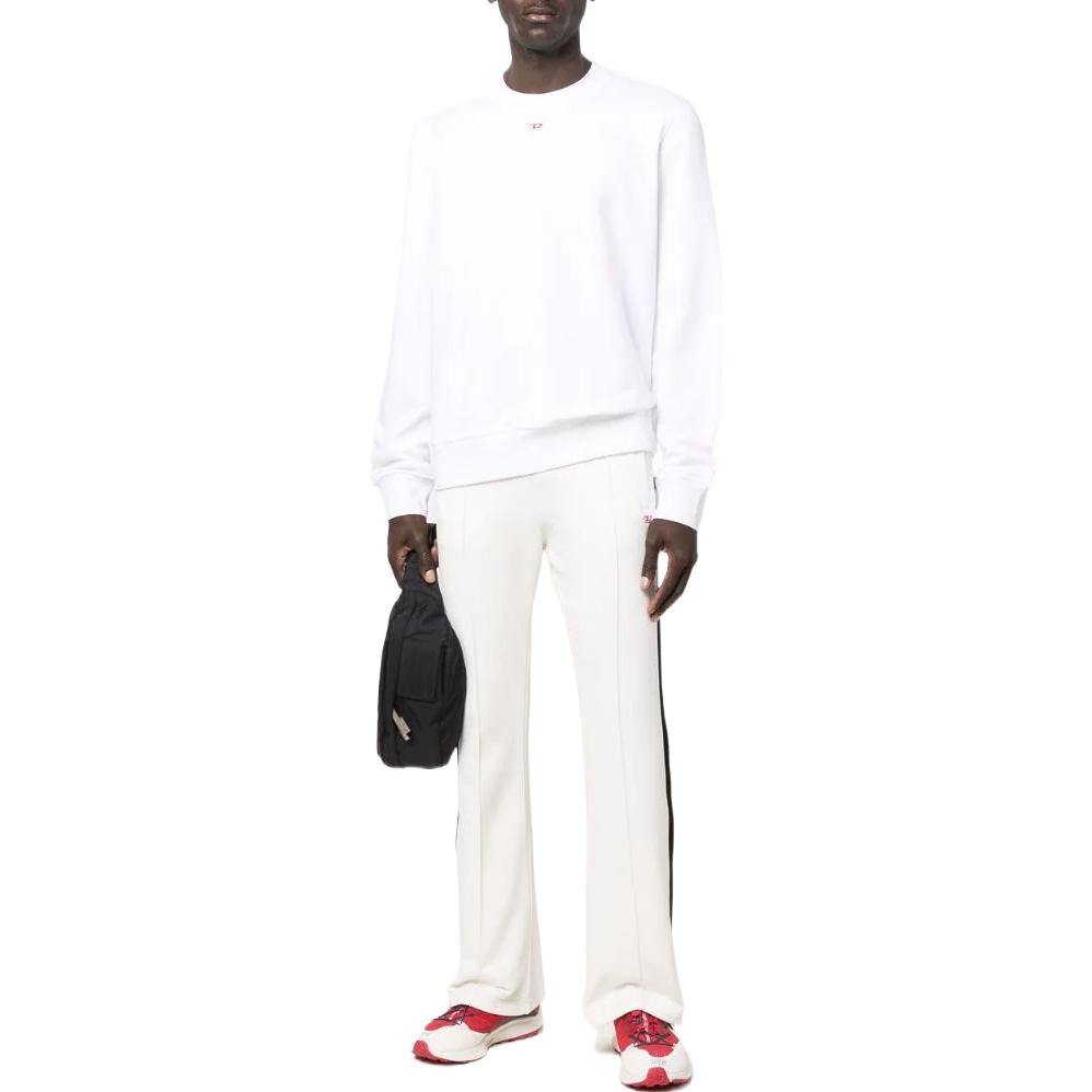 Lookbook Diesel White Cotton Crewneck Pullover Sweatshirt with Applique Details A040750BAWT100