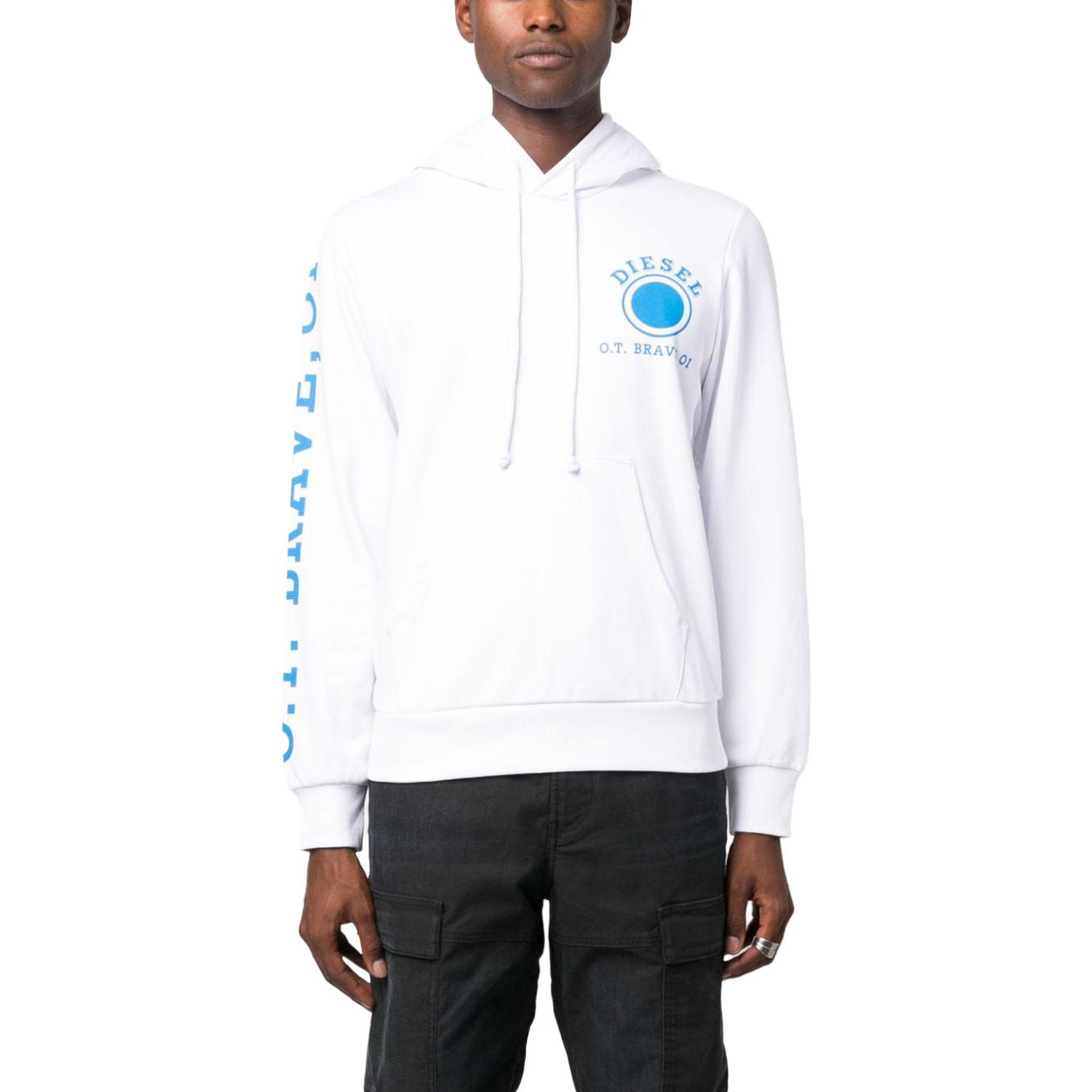 Shop Diesel White Cotton Hoodie Pullover Long Sleeve Sweatshirt A110610HAYT-WHITE