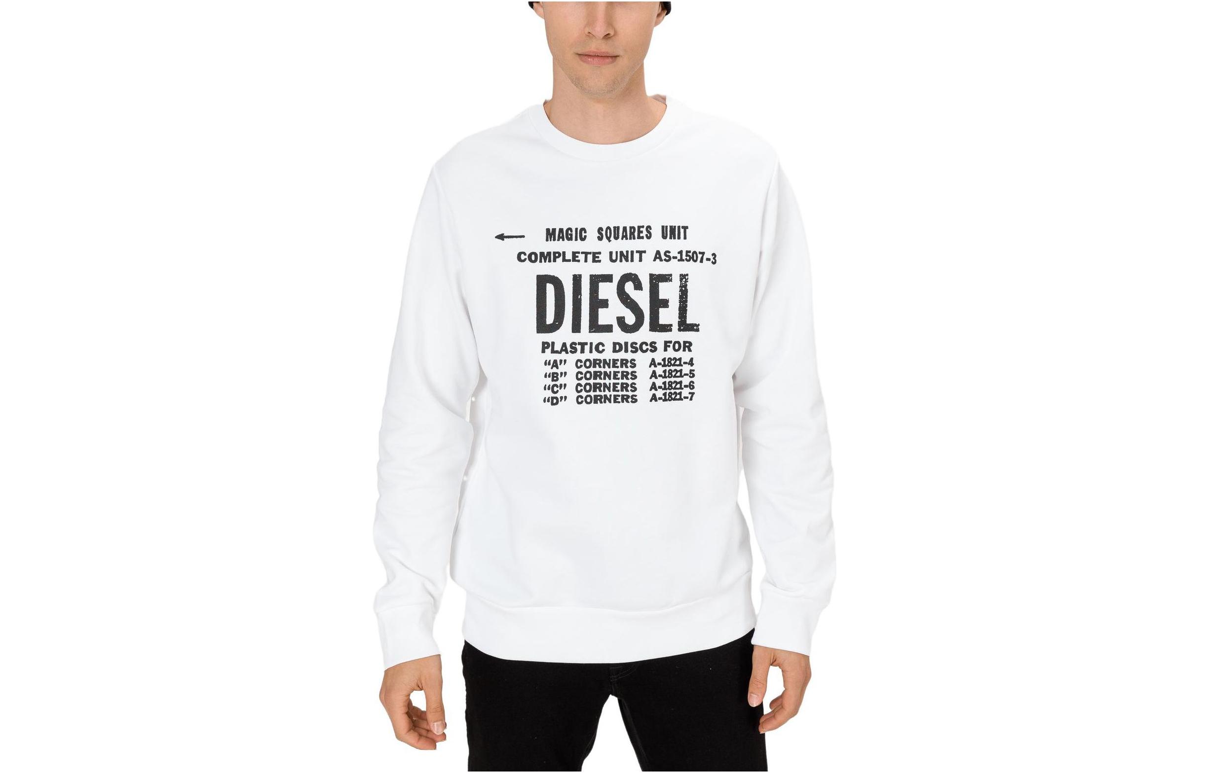 Diesel White Crewneck Sweatshirt with Letter Print Long Sleeves 00S57H0BAWT-100