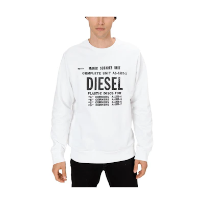 Diesel White Crewneck Sweatshirt with Letter Print Long Sleeves 00S57H0BAWT-100