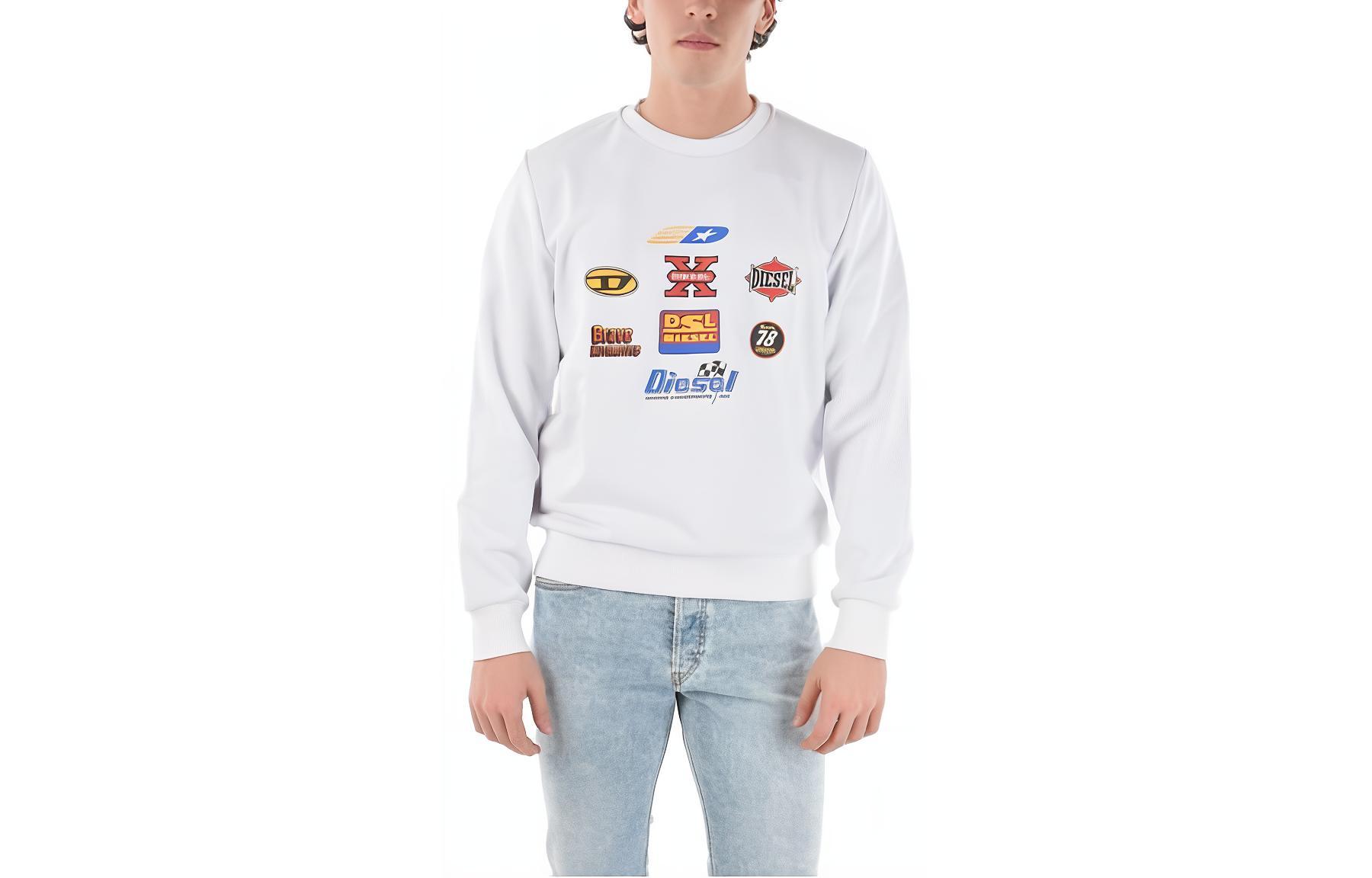 Diesel White Crewneck Sweatshirt with Logo Letter Print A038280HAYT-100