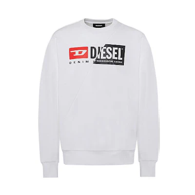 Diesel White Crewneck Sweatshirt with Logo Print A017220AAZG-100