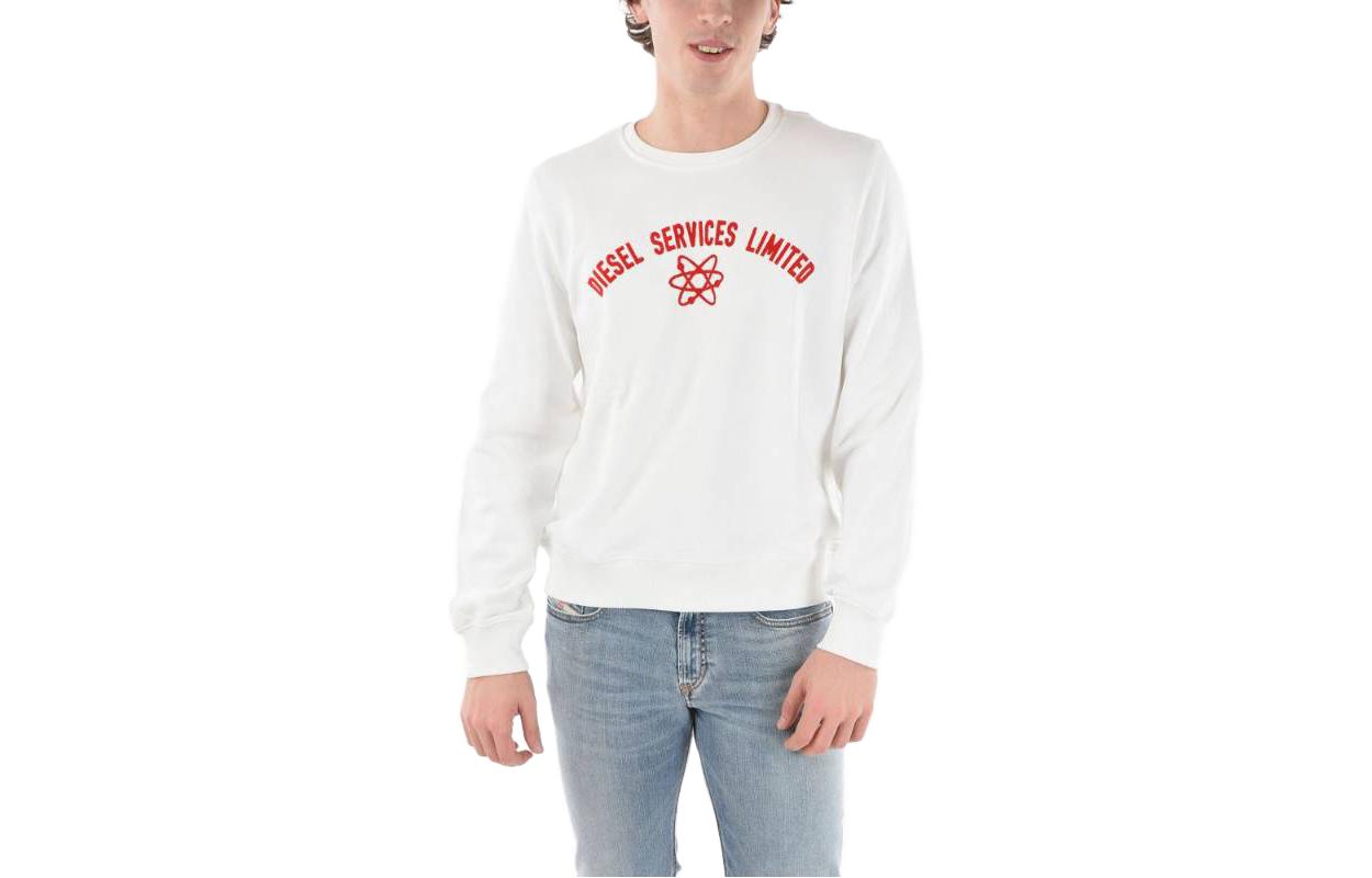 Diesel White Crewneck Sweatshirt with Solid Letter Print Design A037820IAJH-141