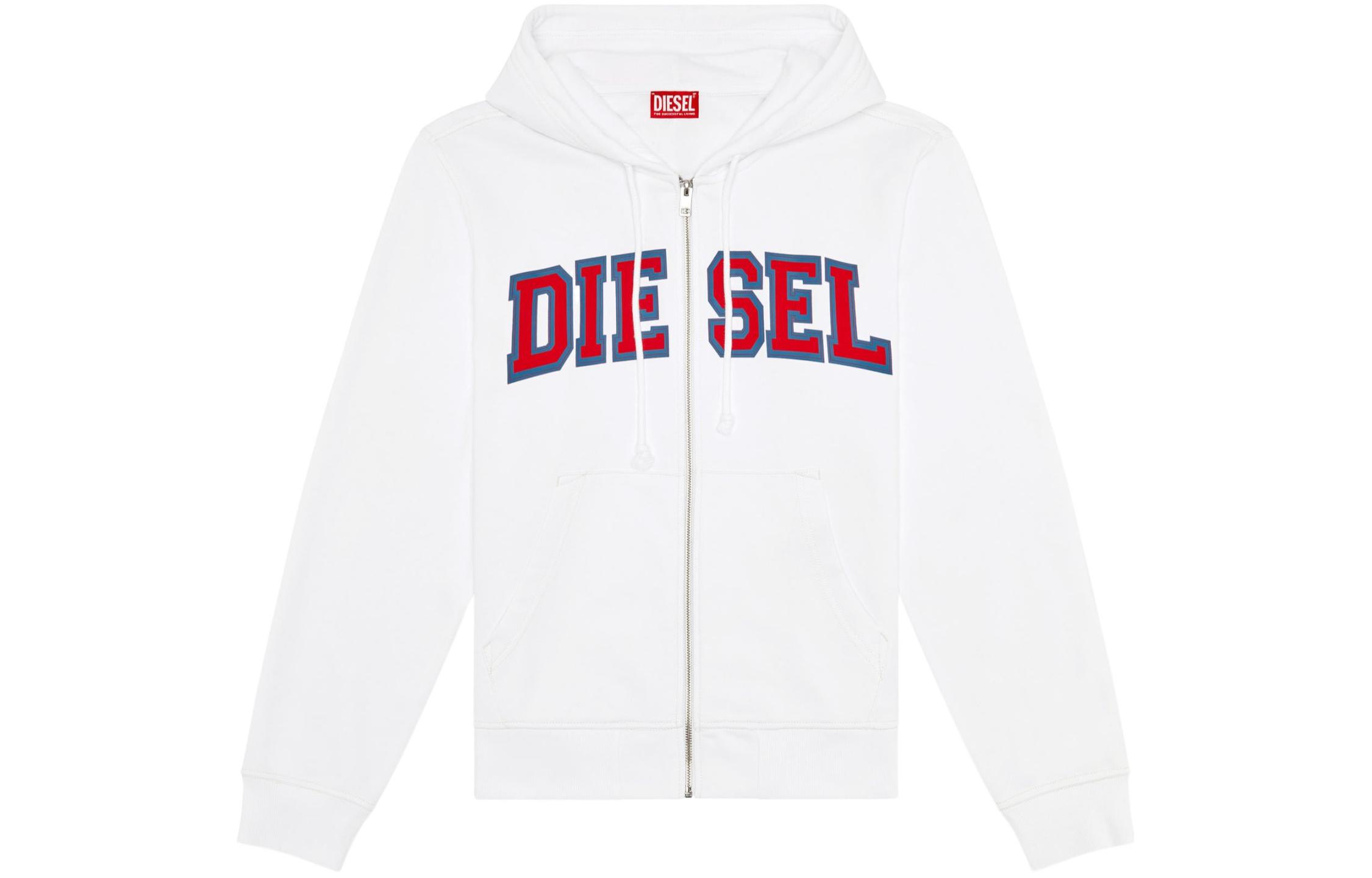 Diesel White Hoodie Jacket with Letter Print and Zipper - Oversized Fit A125200HAYT-100