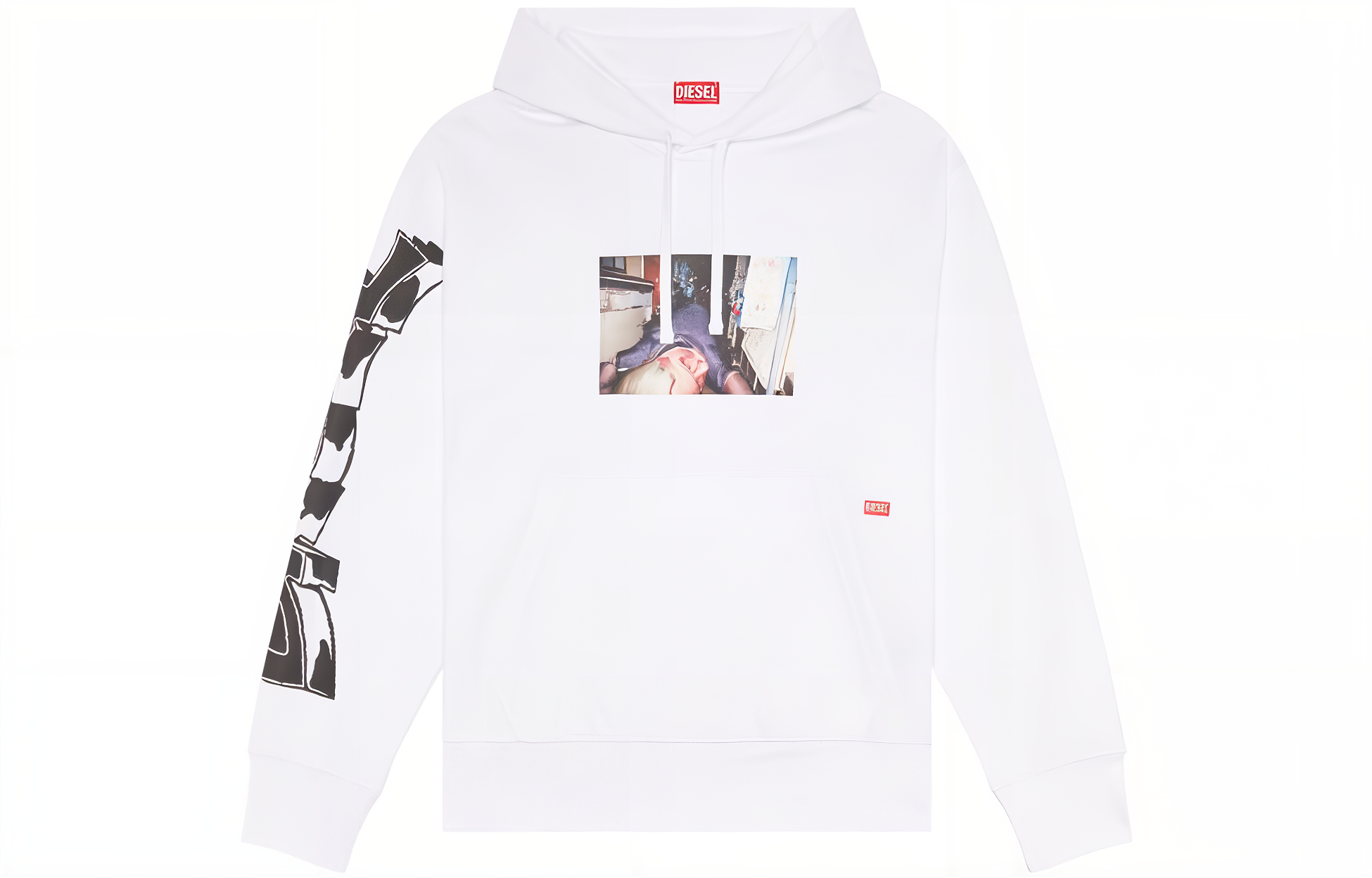 Diesel White Hoodie with Front Graphic and Kangaroo Pocket A035920IEAX-77I