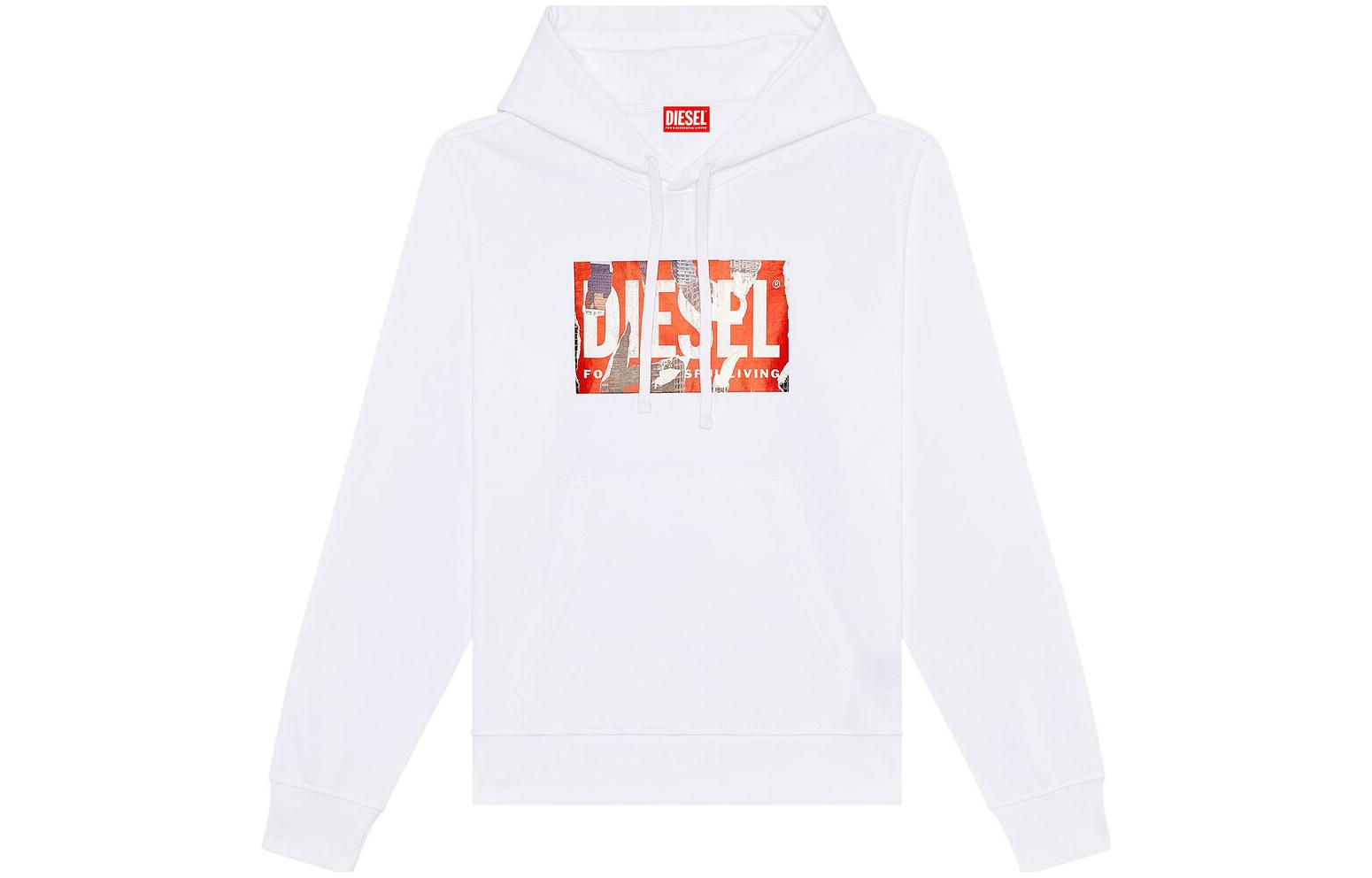 Diesel White Hoodie with Logo Lettering Design A125310JFAV-100