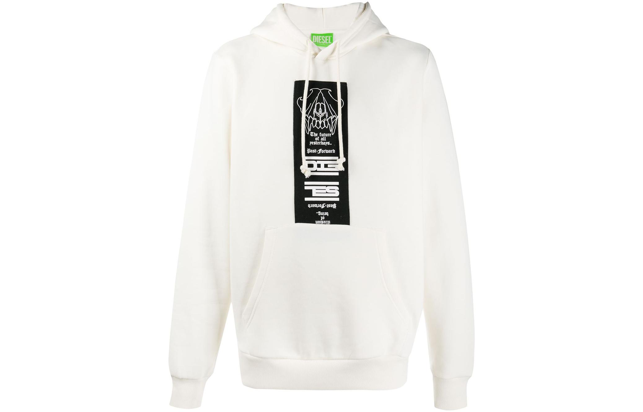 Diesel White Hoodie with Logo Print and Drawstring Design A010510GRAL-129