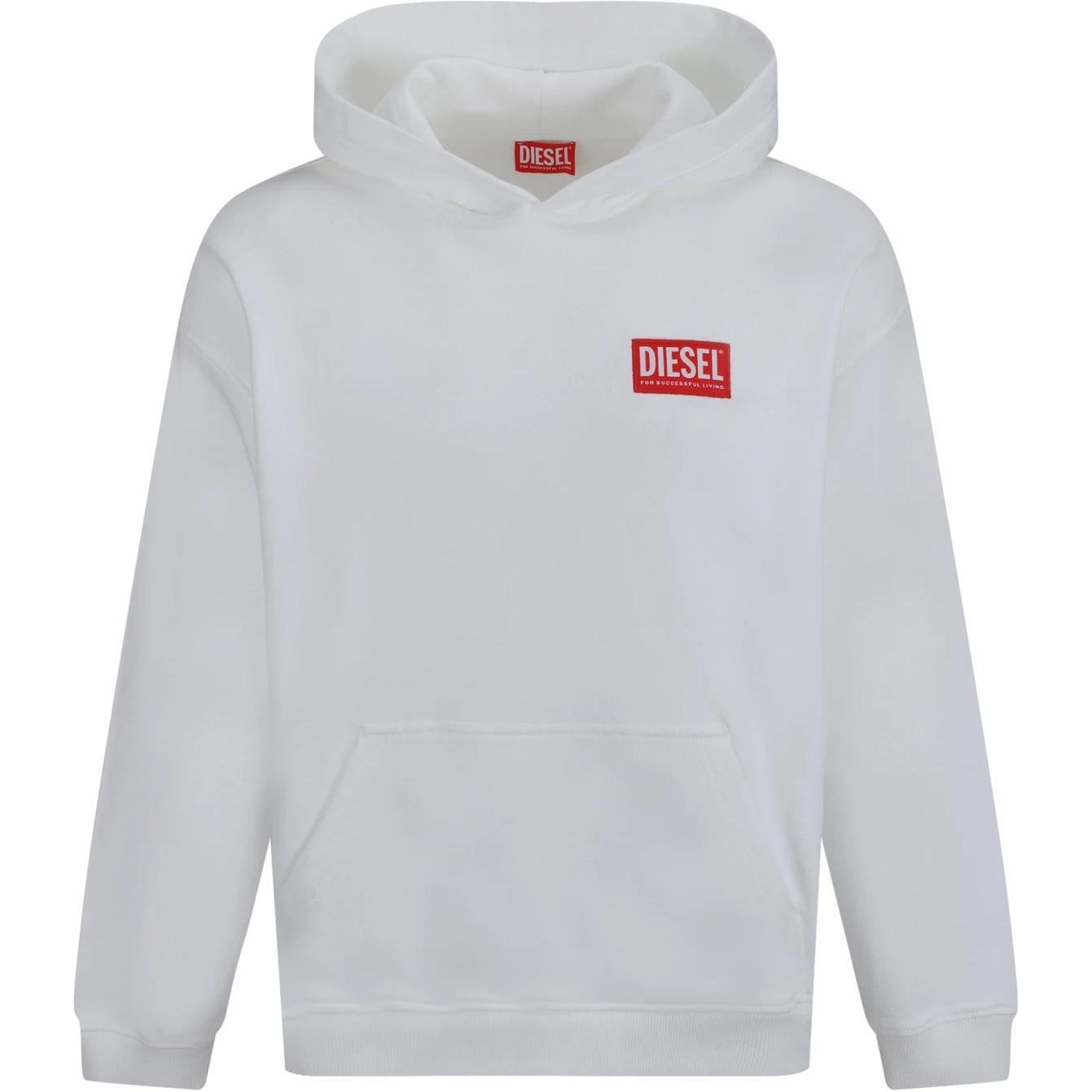Diesel White Letter Print Hoodie Pullover Long Sleeve Sweatshirt A149490ILAC-100