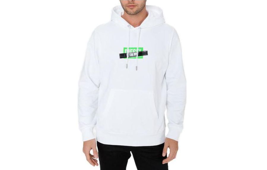 Diesel White Letter Print Pullover Hoodie Long Sleeve Casual Sweatshirt 00SGUW0KAXU100