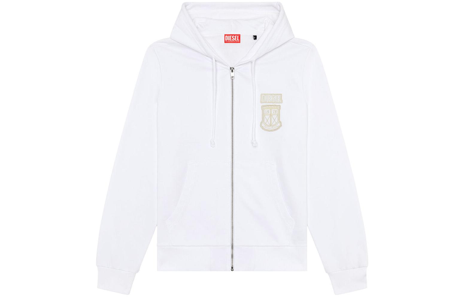 Diesel White Logo Print Zip-Up Hoodie with Hood A115540HAYT-100
