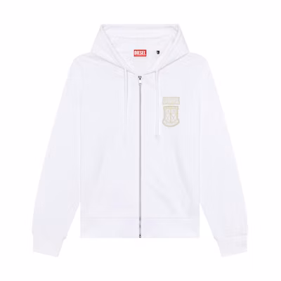 Diesel White Logo Print Zip-Up Hoodie with Hood A115540HAYT-100