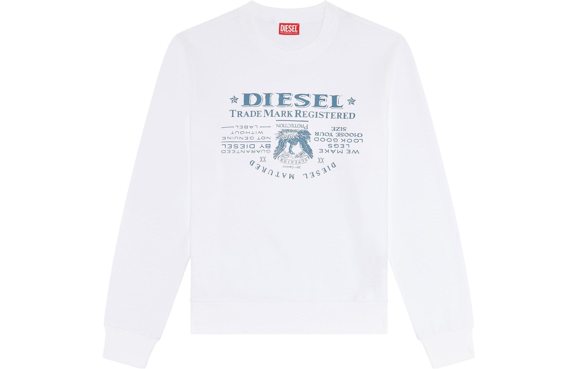 Diesel White Loose Fit Crewneck Letter Print Sweatshirt A035660JFAV-100