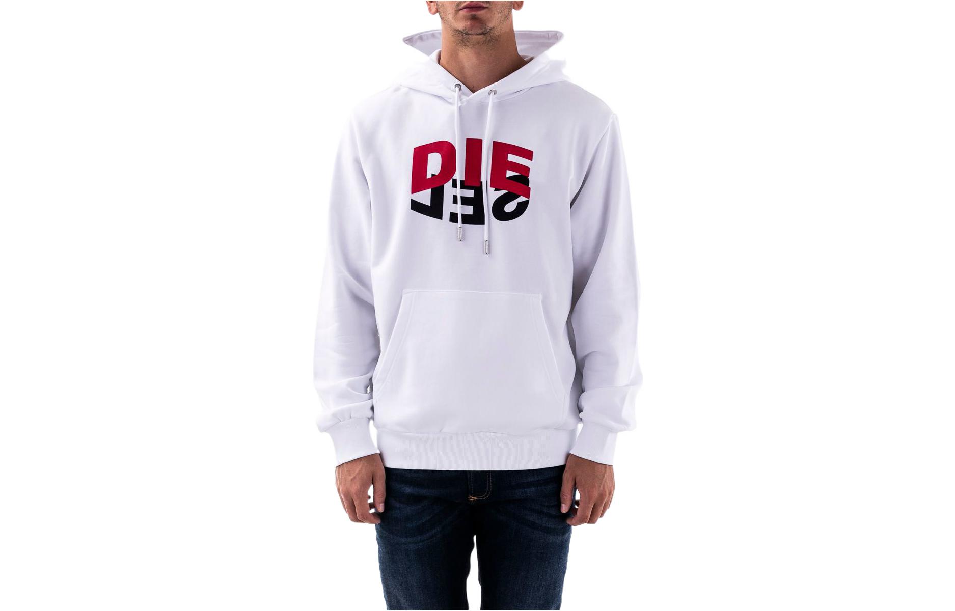 Diesel White Oversized Drawstring Sweatshirt with Letter Graphic Print A008100IAJH-100