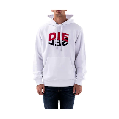 Diesel White Oversized Drawstring Sweatshirt with Letter Graphic Print A008100IAJH-100