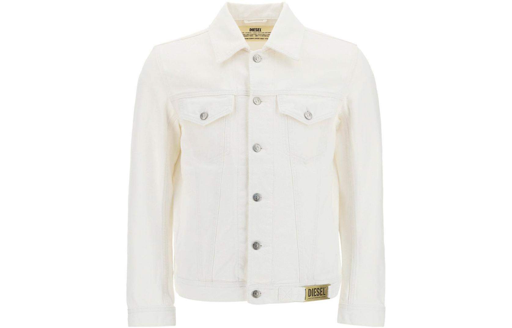 Diesel White Single-Breasted Jacket with Logo Collar A021260ABBK100