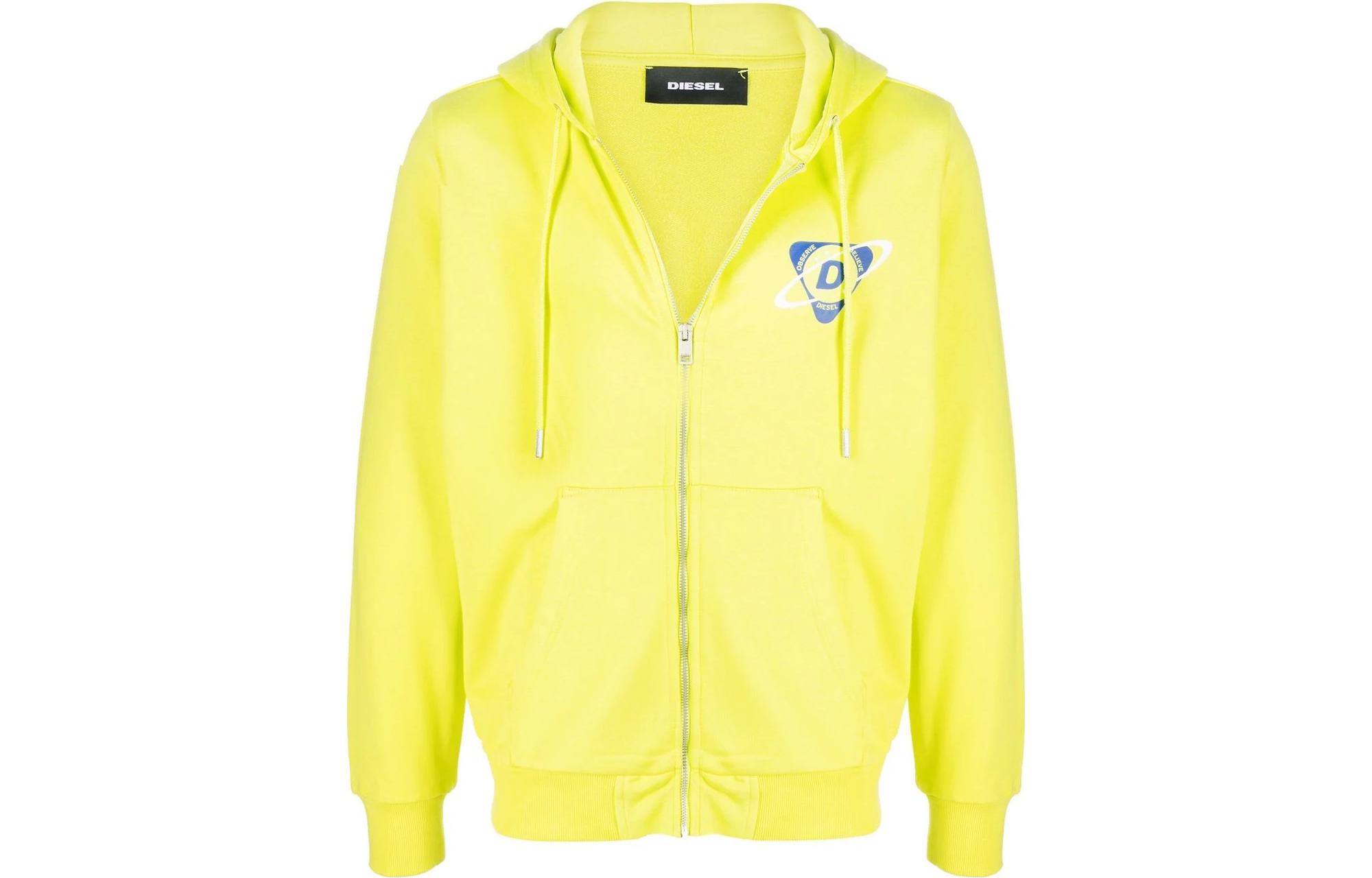 Diesel Yellow Hoodie with Solid Logo Print and Full-Zip Design A033710H-AYT