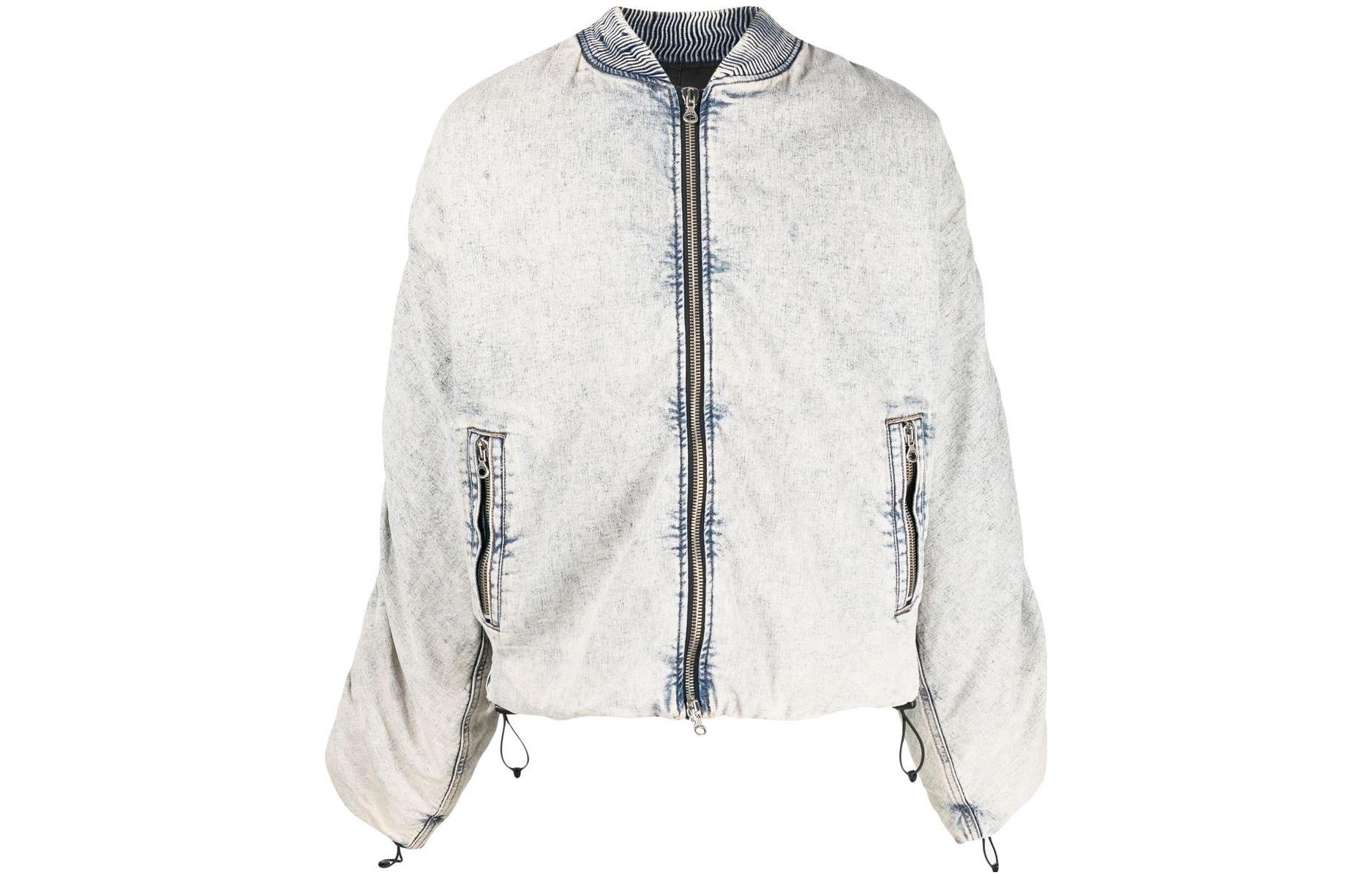Diesel Zip-Up Distressed Long Sleeve Jacket Light Gray A0955909F1201