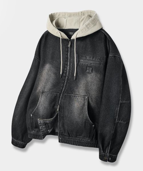 DIMITRI BLACK 2WAY OG Essential Detroit Hoodie Zip-Up Vintage Black Denim DBF1DJ01VB