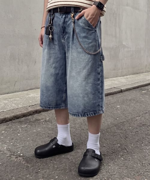 DIMITRI BLACK Bio-Washed Carpenter Bermuda Denim Shorts_Light Blue DBCUPS46BL