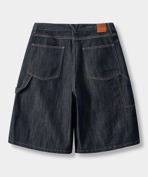 Shop 디미트리 블랙 바이오워싱 카펜터 버뮤다 데님 반바지_슬럽 인디고 VBF3DP01IN