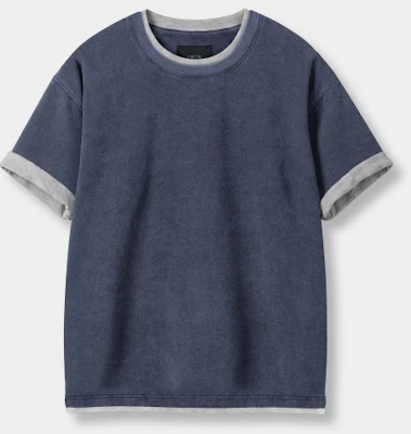 DIMITRI BLACK 拼色分層短袖捲邊T恤_深藍 DBF5TS02NY Lookbook DIMITRI BLACK 拼色分層短袖捲邊T恤_深藍 DBF5TS02NY