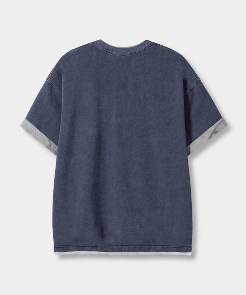 Shop DIMITRI BLACK 拼色分層短袖捲邊T恤_深藍 DBF5TS02NY