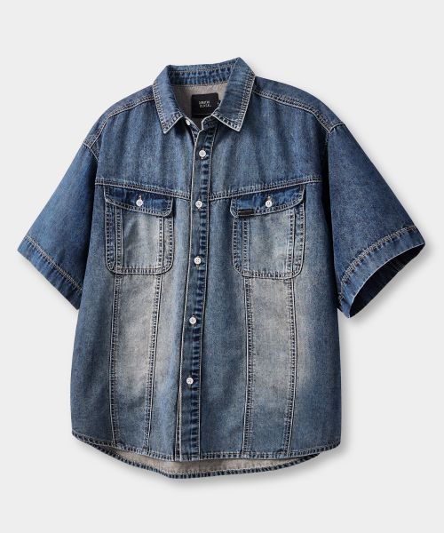 DIMITRI BLACK Faded Wash Denim Trucker Half Shirt_Dust Indigo DBF1SS01DI
